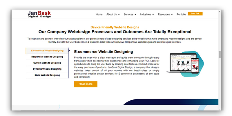 Ecommerce website designing dashboard
