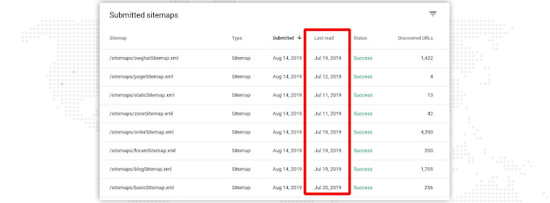 sitemap status in Google search console