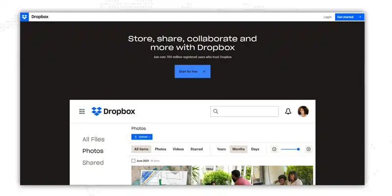 Dropbox’s homepage