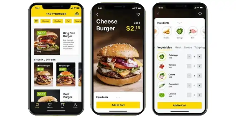 Tasty burger app user interface